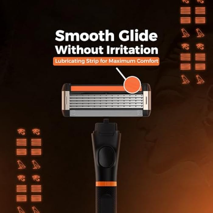 Lord Horus 5 Blade Men’s Razor – Handle + 2 Cartridges with Trimmer & Lubricating Strip - Image 4